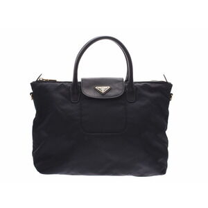 Prada Handbag Black GG Nylon Leather Strap
